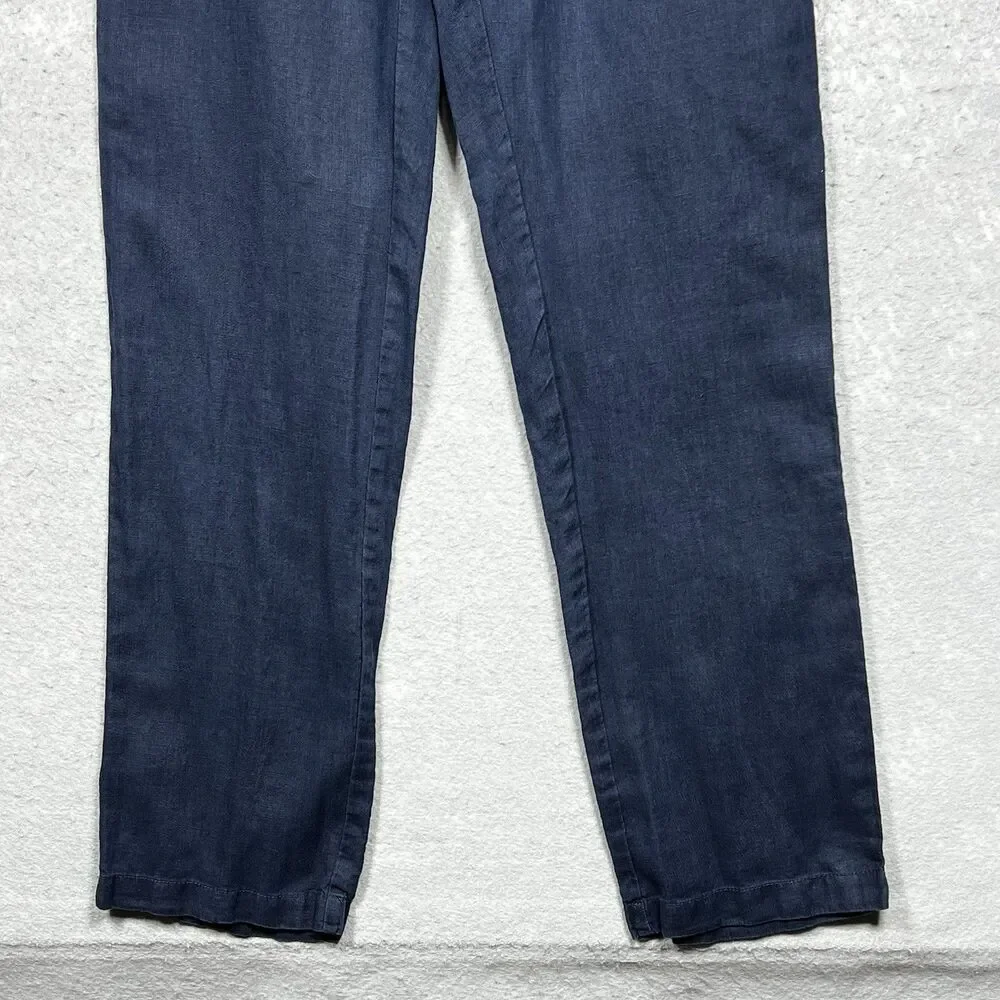 Quince Pants Womens Small Blue Cotton Linen Twill Straight Leg Pant Pockets